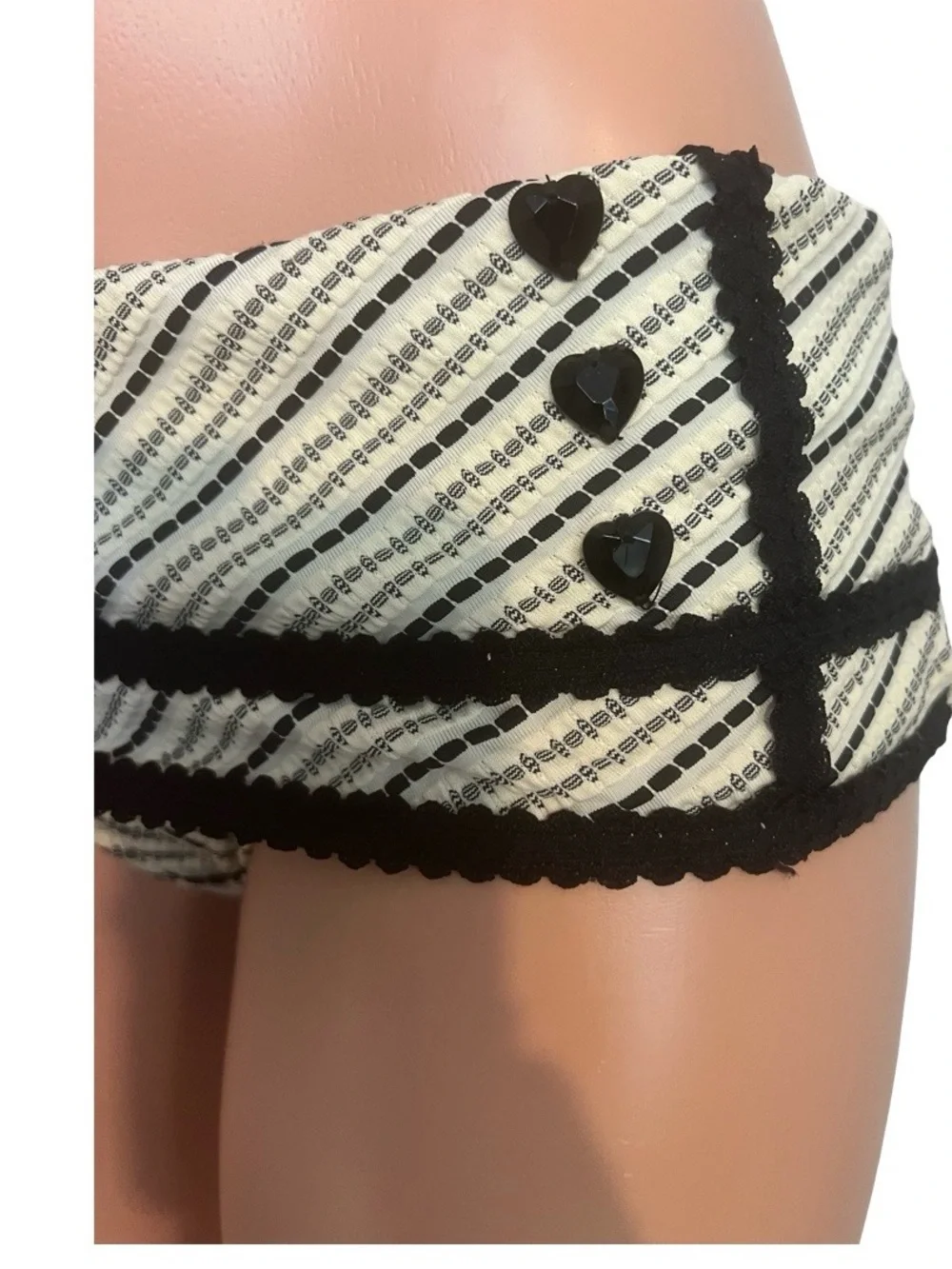 Betsey Johnson Bikini swimsuit bottom polka dot Striped Black & Cream short - Picture 5 of 8